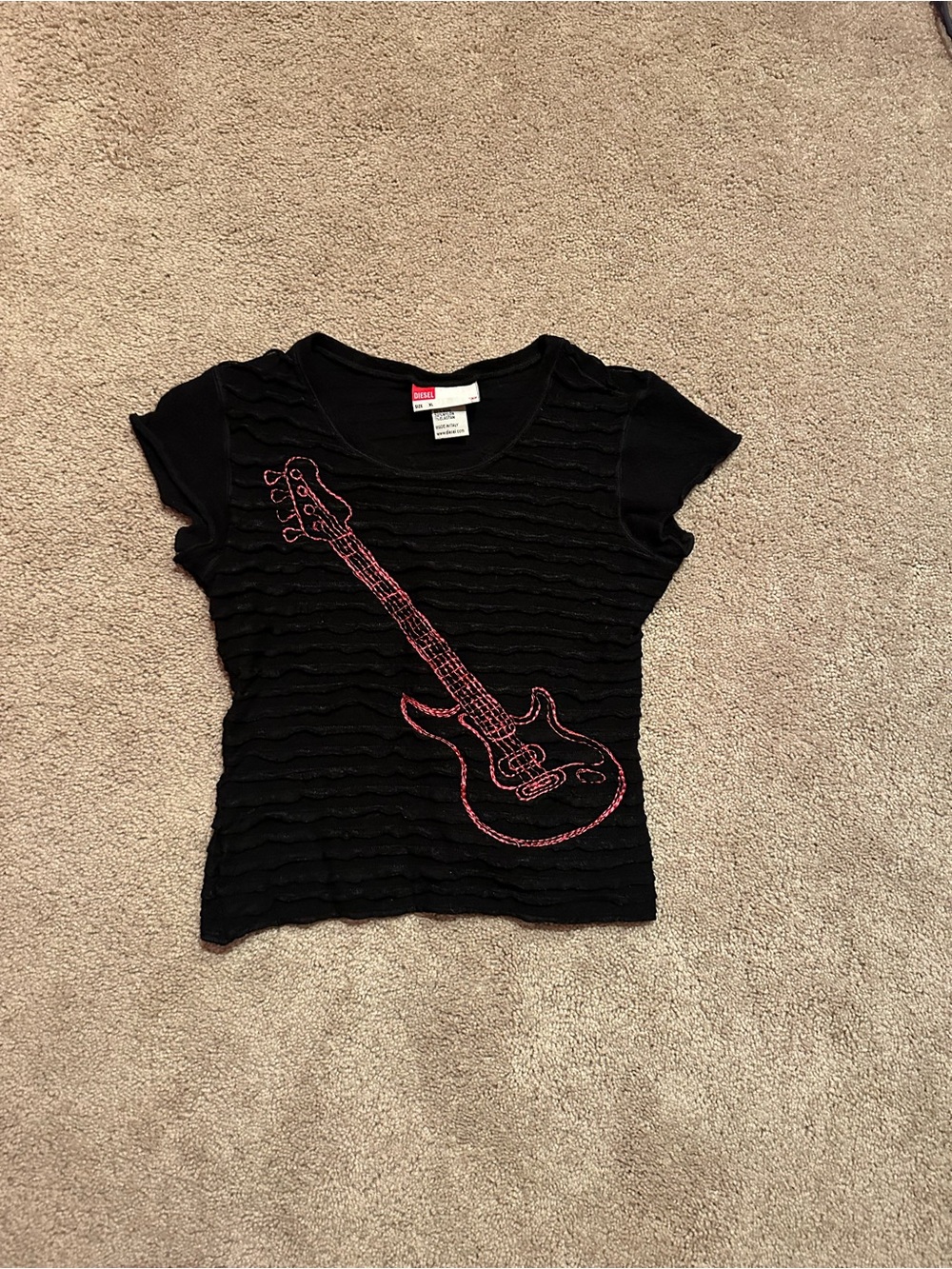 Diesel Black Baby Tee with Pink Guitar Graphic